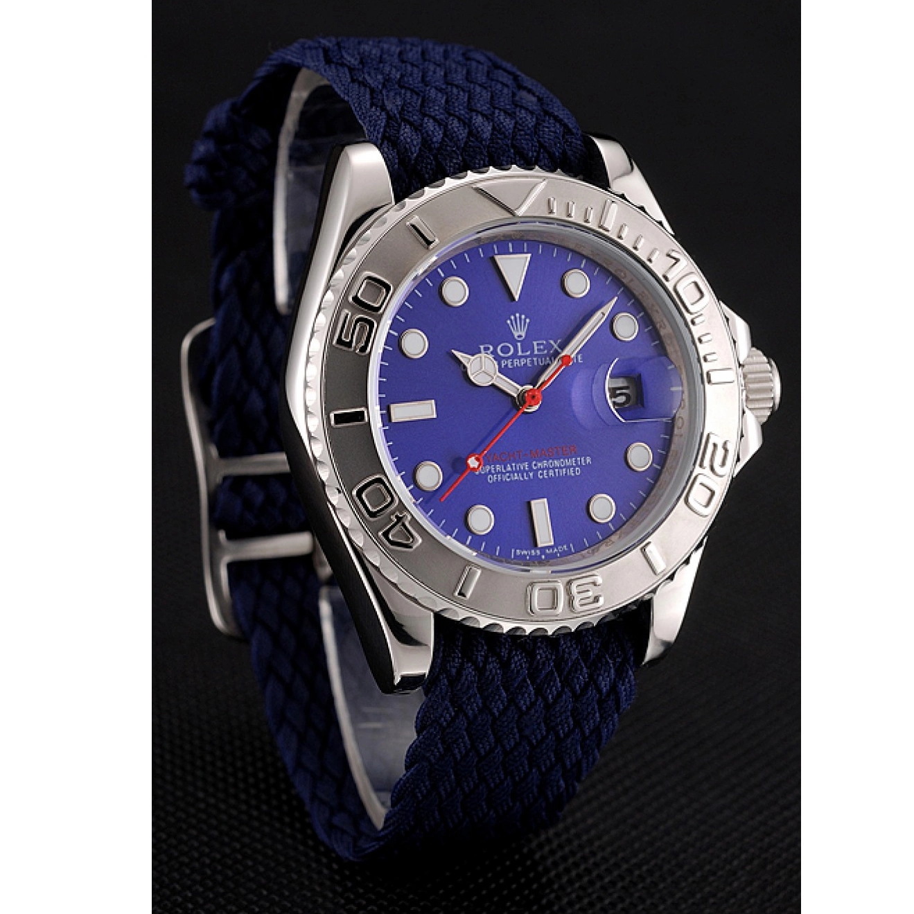 Aaa replica watch Blue Master 1453868 Bracelet Rolex Fabric Blue Dial Yacht 0707